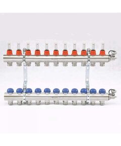 Коллектор из латуни с расходомерами и термостатическими вентилями 11 выходов