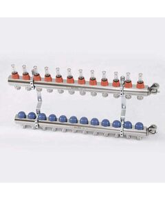 Коллектор из латуни с расходомерами и термостатическими вентилями 12 выходов